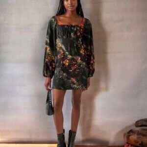 Urban Outfitters Vivienne Floral Print Long Sleeve Peasant Mini Dress, Size